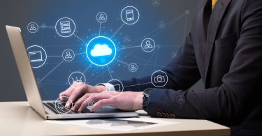 Hand typing with cloud technology system concept