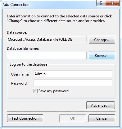 data_source_wizard4 The Add Connection dialogue box: