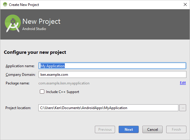 new_project_db2 The New Project dialogue box