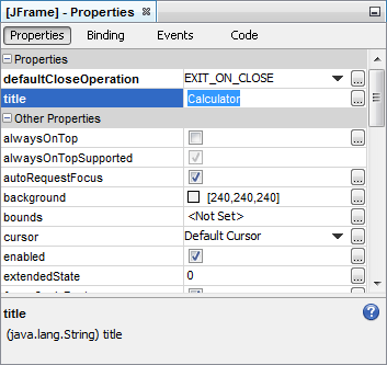 properties_title-1 Changing the Title property of the Java form