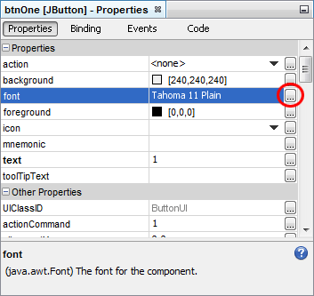 properties_button_font The Font property of a Java button