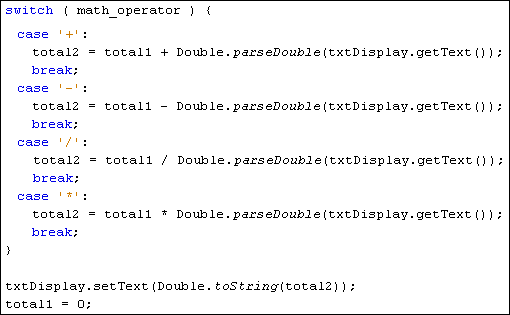 switch-1 Java switch statement to test for a math operator