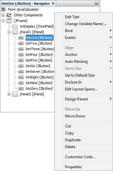 navigator_events_menu NetBeans context menu