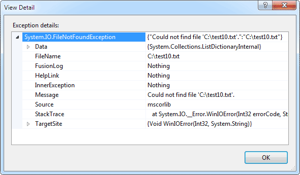 view_details_db Details about the error thrown by VB NET